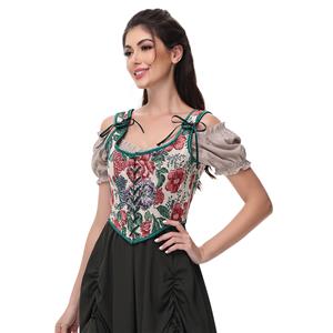 Women Vintage Floral Camisole Flower Embroidery Pattern Tight Vest Drawstring Tie-up Tank Top Suspender Corset  N23653