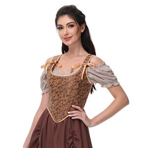 Womens Vintage Asymmetrical Hem Overbust Corset Tie Front Lace-up Back Bustier Shapewear Top N23655