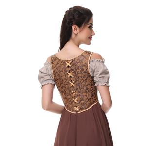 Womens Vintage Asymmetrical Hem Overbust Corset Tie Front Lace-up Back Bustier Shapewear Top N23655