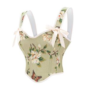 Women's Renaissance Corset Floral Underbust Corset Tops Vintage Boned Corset Belt N23598