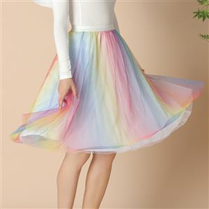 Half-length A-line tulle skirt fairy pleated colorful gradient mesh skirt mid-length N23570