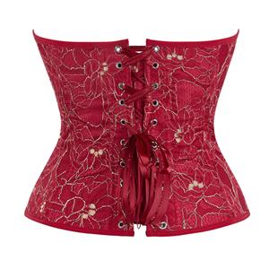 Red Embroidered Strapless Palace Corset with Cup Waist Cinch and Bust Support N23644