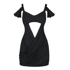 Sexy Black Tank Dress Clubwear Low Cut Mini Bodycon C3160