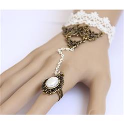 Vintage Floral Lace Wristband Bronze Metal Embellishment Bracelet with Ring J17832