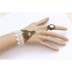 Vintage Floral Lace Wristband Bronze Metal Embellishment Bracelet with Ring J17832