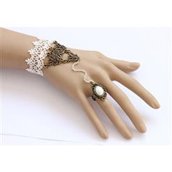 Vintage Floral Lace Wristband Bronze Metal Embellishment Bracelet with Ring J17832