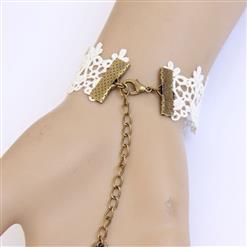 Vintage Floral Lace Wristband Bronze Metal Embellishment Bracelet with Ring J17832