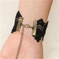 Gothic Wristband Black Gem Embellished Bracelet with Ring J18052