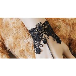 Gothic Wristband Black Lace Embellished Bracelet with Ring J18054