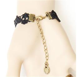 Gothic Wristband Bronze Purple Rose Embellished Bracelet with Ring J18058