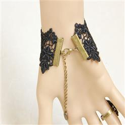 Gothic Black Wristband Rose Bronze Embellished Bracelet with Ring J18068