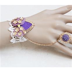 Vintage White Wristband Purple Bowknot Embellished Bracelet with Ring J18073