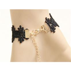 Retro Black Wristband Leopard Head Embellished Bracelet with Ring J18074