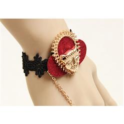 Retro Black Wristband Leopard Head Embellished Bracelet with Ring J18074