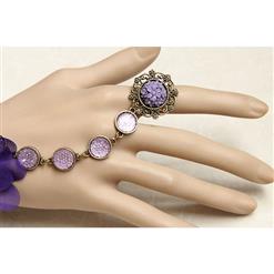 Vintage Black Wristband Purple Gem Embellished Bracelet with Ring J18075