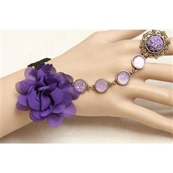 Vintage Black Wristband Purple Gem Embellished Bracelet with Ring J18075