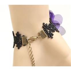 Vintage Black Wristband Purple Gem Embellished Bracelet with Ring J18075