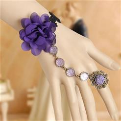 Vintage Black Wristband Purple Gem Embellished Bracelet with Ring J18075