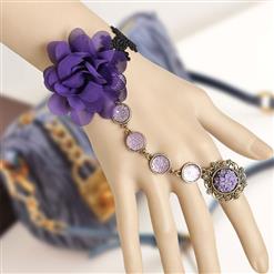 Vintage Black Wristband Purple Gem Embellished Bracelet with Ring J18075