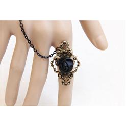 Gothic Black Wristband Rose Embellished Bracelet with Ring J18076