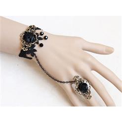 Gothic Black Wristband Rose Embellished Bracelet with Ring J18076