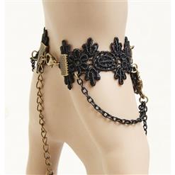 Gothic Black Wristband Gem Bronze Embellished Bracelet with Ring J18077