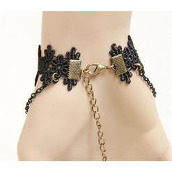 Gothic Black Wristband Gem Bronze Embellished Bracelet with Ring J18077