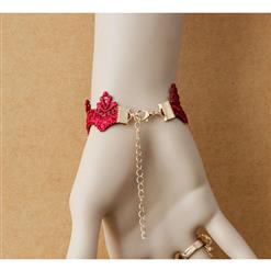 Vintage Red Wristband Golden Heart Embellished Bracelet with Ring J18086