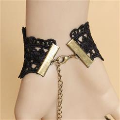 Gothic Black Wristband Embossment Embellished Bracelet with Ring J18087