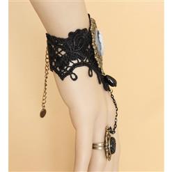 Gothic Black Wristband Embossment Embellished Bracelet with Ring J18087