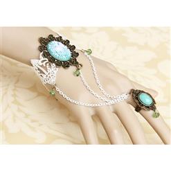 Retro White Wristband Light Blue Embossment Embellished Bracelet with Ring J18090