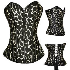 Sexy Black & White Giraffe Print Front Zipper Corset M2695