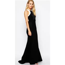 Classical Black Sleeveless with White Big Bow Long Evening Gown N10131