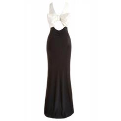 Classical Black Sleeveless with White Big Bow Long Evening Gown N10131