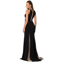 Graceful Black Round Neck Chiffon Chapel Train Evening Gown N10133