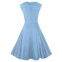 1950's Vintage Blue Cotton Polka Dot Party Cocktail Swing Tea Dress N11070