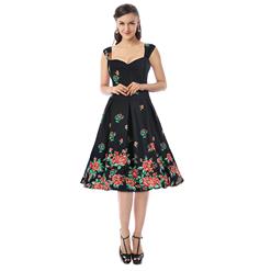 1950's Graceful Vintage Floral Print Swing Dress N11504