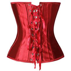 Sexy Valentine's Day Red Satin Strapless Flowers Plastic Bone Overbust Corset N1321