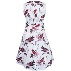 1950's Women Vintage Floral Bird Print Sleeveless Dress N14073