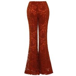 Women's Fashion Casual Hollow Lace Full Length Bellbottoms N15420