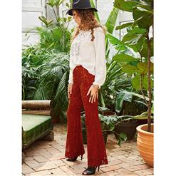 Women's Fashion Casual Hollow Lace Full Length Bellbottoms N15420