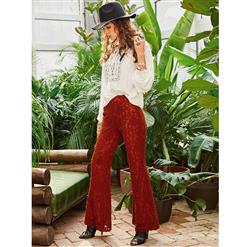 Women's Fashion Casual Hollow Lace Full Length Bellbottoms N15420