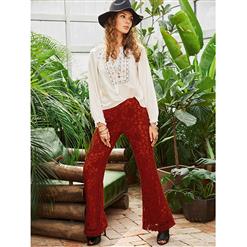 Women's Fashion Casual Hollow Lace Full Length Bellbottoms N15420