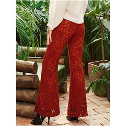 Women's Fashion Casual Hollow Lace Full Length Bellbottoms N15420