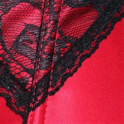 Sexy Red & Black Lace Ribbon Busk Closure Corset with Puff Sleeves N2002