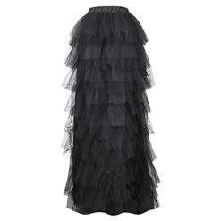 Women's Retro Black Multi-layer Gauze High Waist Elastic High Low Dance Skirt N20269