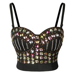 Sexy Sliver Chain Sweets Studded Gem B Cup Bustier Bra Clubwear Crop Top N22664