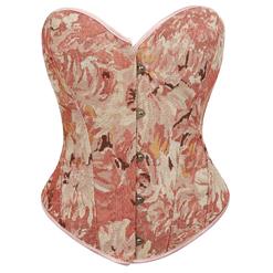 Fashion Pink Chrysanthemum Print Plastic Boned Body Shaper Overbust Corset N23565