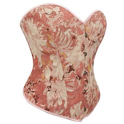 Fashion Pink Chrysanthemum Print Plastic Boned Body Shaper Overbust Corset N23565