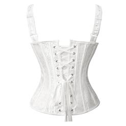 Steampunk White Jacquard Steel Bone Corset Vest for Halloween N23586